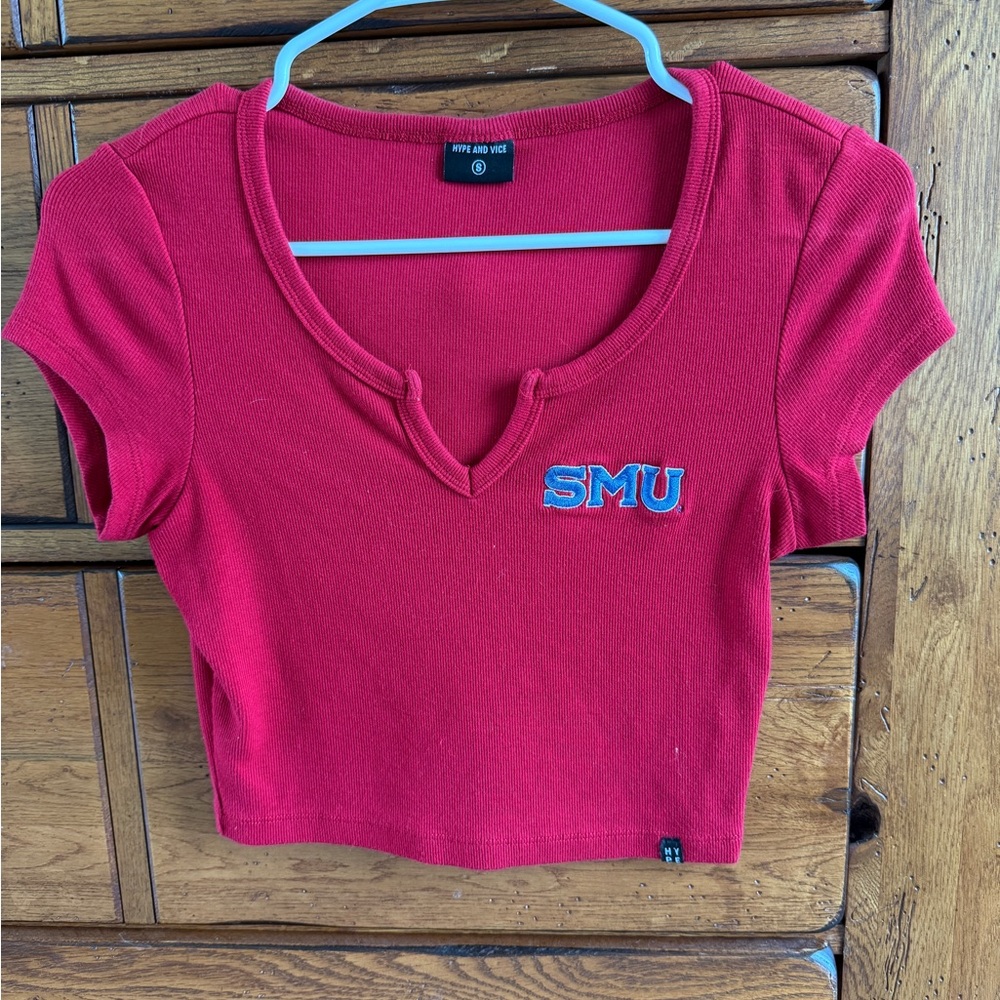 Hype And Vice Red SMU Southern Methodist University tailgate cropped Tee shirt S
